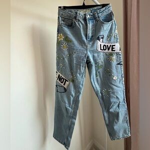 Topshop love me, love me not embroidered mom jeans